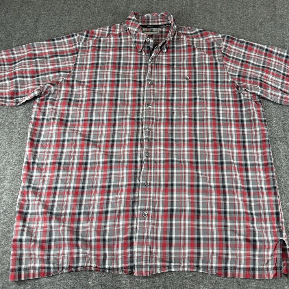 GameGuard Outdoors Mens 3XL Plaid Fishing Shirt Red Gray Short Sleeve Vented